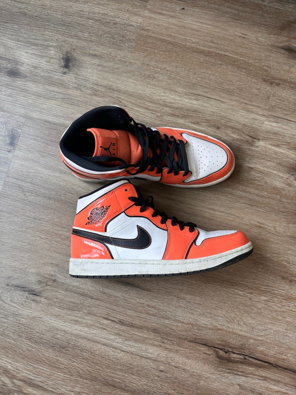 Nike Air Jordan 1 Mid Orange/White/Black High-Top Sneakers